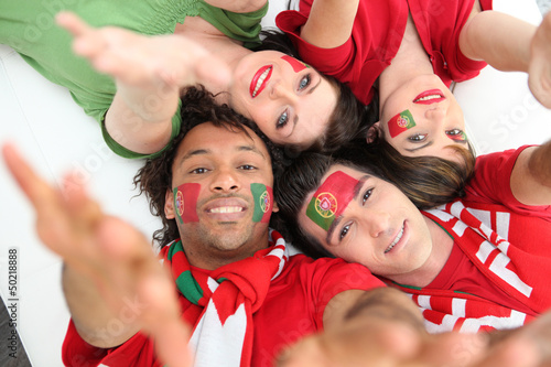 Photo: Portuguese football fans reaching out Portuguese football fans reaching out