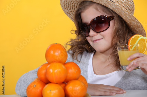 Photo: Girl in sunglasses with fresh orange juice Girl in sunglasses with fresh orange juice