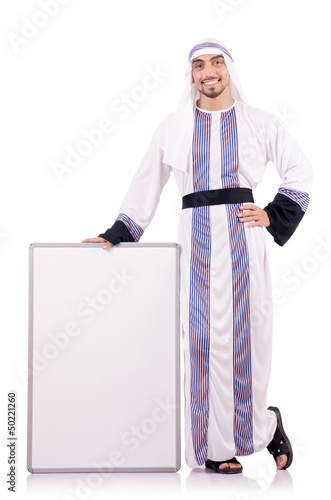 Photo: Arab man with blank board for message Arab man with blank board for message