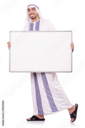 Photo: Arab man with blank board for message Arab man with blank board for message