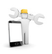Worker with mobile phone