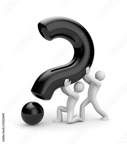 Illustration: People with question. Teamwork metaphor People with question. Teamwork metaphor