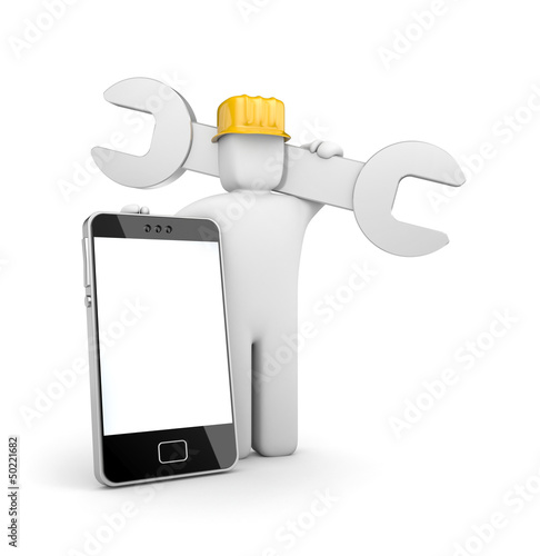 Illustration: Worker with mobile phone Worker with mobile phone
