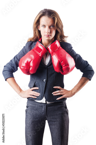 Photo: Young businesswoman in boxing concept Young businesswoman in boxing concept