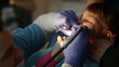 little girl in the dentist. Girl crying in pain