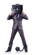 Businessman with shackles on white