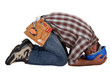 Tradesman with his head in his hands