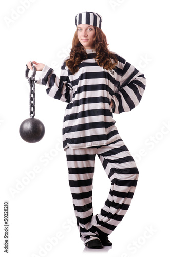 Photo: Prisoner in striped uniform on white Prisoner in striped uniform on white
