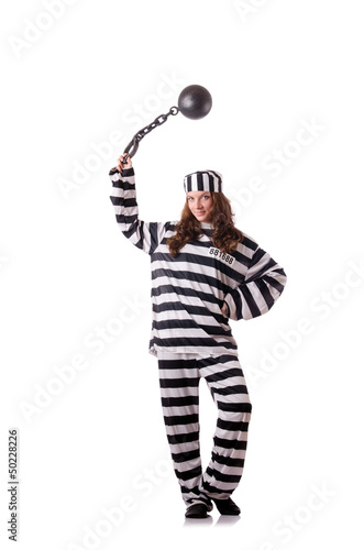Photo: Prisoner in striped uniform on white Prisoner in striped uniform on white
