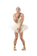 Man in ballet tutu isolated on white