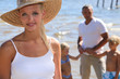 Family of four at the beach