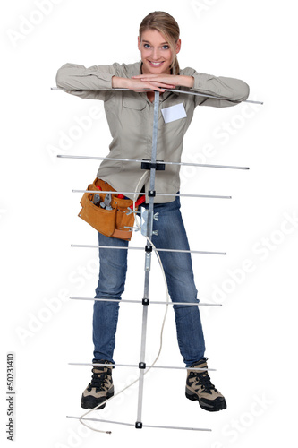 Photo: Young antenna installer Young antenna installer