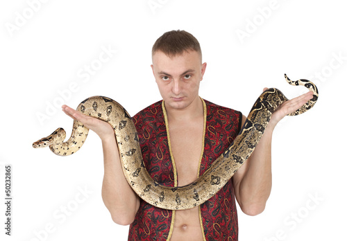 Photo: Portrait of man with boa snake Portrait of man with boa snake