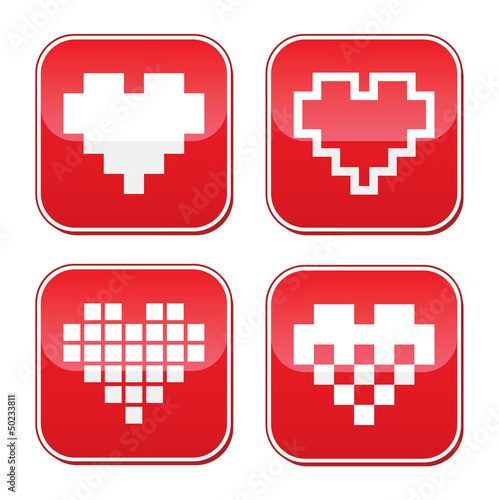 Vector: Pixel heart love vector bred buttons set Pixel heart love vector bred buttons set