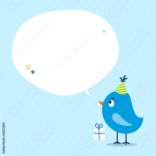 Vector: Blue Bird Birthday Gift Speech Bubble Dots Blue Bird Birthday Gift Speech Bubble Dots