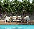 Summer lounge, outdoor dining table by the swimming pool