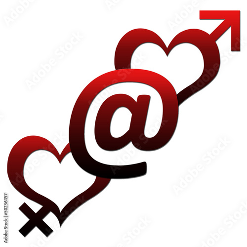 Illustration: Two Hearts with At sign Two Hearts with At sign