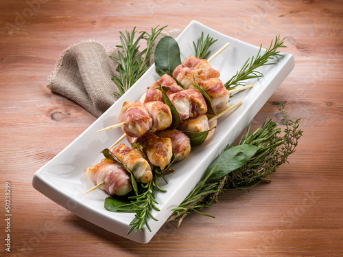 Photo: skewer with chicken and bacon skewer with chicken and bacon