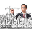 man drawing modern building construction