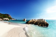 sunset on the beach, Anse Source d'Argent, La Digue island, Seyc