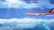 animated intro with airplane flying over clouds with sun