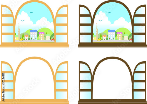 Vector: 窓と街の風景 窓と街の風景