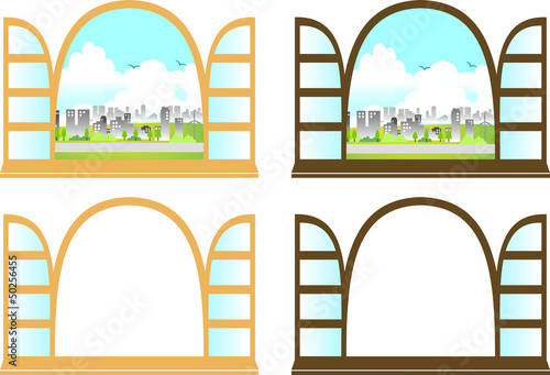 Vector: 窓と街の風景 窓と街の風景