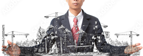 Photo: sketching of building construction on white sketching of building construction on white