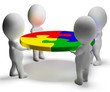 Puzzle Solved And 3d Characters Shows Team And Teamwork