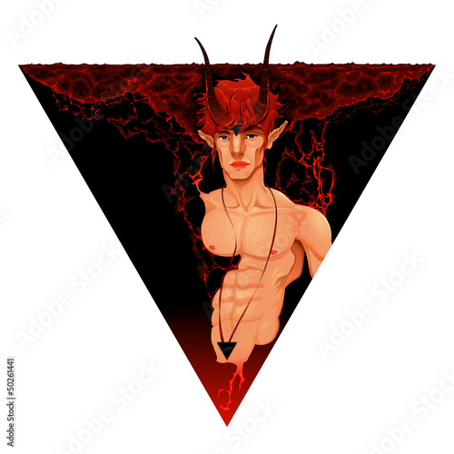Vector: Mythological demon with fire Mythological demon with fire