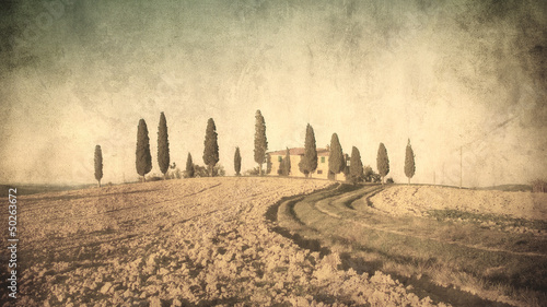 Illustration: vintage tuscan landscape vintage tuscan landscape