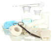 First aid kit for bandaging isolated on white