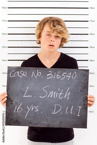 Photo: teen boy get arrested for drunk driving and taking mug shot teen boy get arrested for drunk driving and taking mug shot