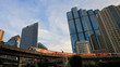 BTS skytrain runs through Sathorn business center in Bangkok