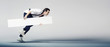 Elegant man running with a white board