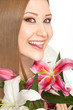 Woman xxl lilies smiling tongue