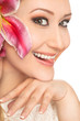 smiling flirting overweight woman tongue