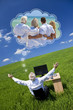 Photo: Man Dreaming Family Vacation Holiday Desk Green Field Man Dreaming Family Vacation Holiday Desk Green Field