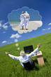 Businessman Dreaming Vacation Retirement Desk Green Field