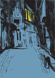 mystical city street at night - drawing into vector