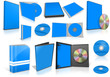 Blue multimedia disks and boxes on white