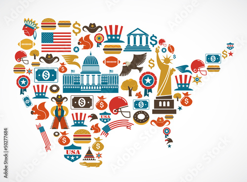  America map with many vector icons