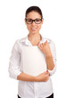 Smiling business woman holding magazine