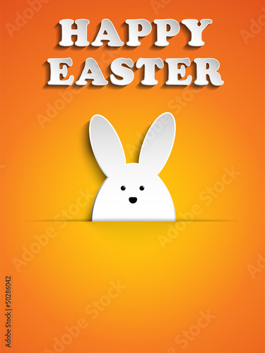 Vector: Happy Easter Rabbit Bunny on Orange Background Happy Easter Rabbit Bunny on Orange Background