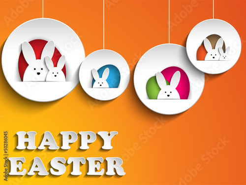 Vector: Happy Easter Rabbit Bunny on Orange Background Happy Easter Rabbit Bunny on Orange Background