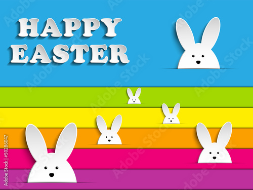 Vector: Happy Easter Rabbit Bunny on Rainbow Background Happy Easter Rabbit Bunny on Rainbow Background