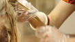 Closeup view during hair dyeing by beautician