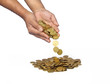 Man Hands Droping the Gold Coins