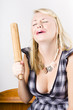 Sad Woman Baking With Broken Kitchen Utensil