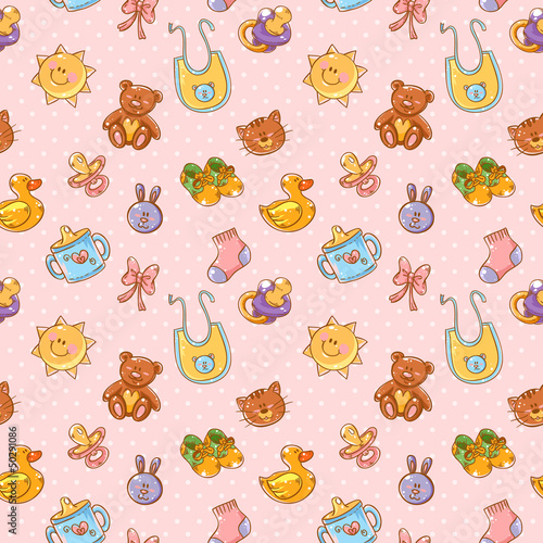 Vector: Baby toys cute cartoon set seamless pattern Baby toys cute cartoon set seamless pattern